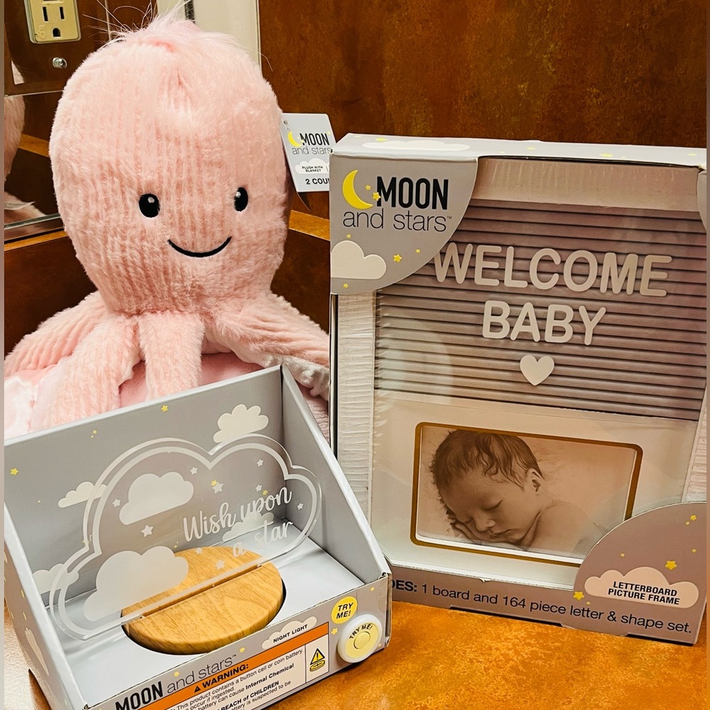 Pink Plush Octopus, Letterboard Set and Night Light